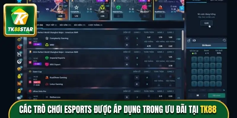 Các trò chơi Esports được áp dụng trong ưu đãi